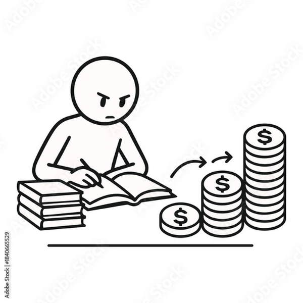 Obraz  Learning Before Earning Books - Money Transition Stickman Figures Vector Design