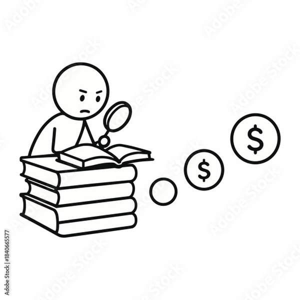 Obraz  Learning Before Earning Books - Money Transition Stickman Figures Vector Design