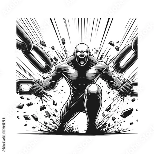 Obraz Mid-action – Powerful Breakthrough Stickman Figures Vector Design