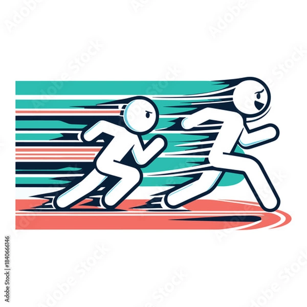 Obraz Overtaking The Past – Confident Stickman Figures Vector Design