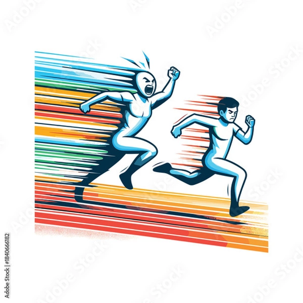 Obraz Overtaking The Past – Confident Stickman Figures Vector Design