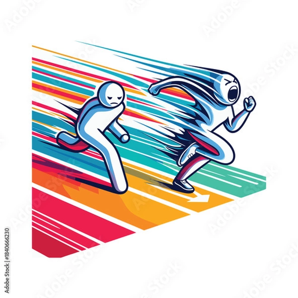 Obraz Overtaking The Past – Confident Stickman Figures Vector Design