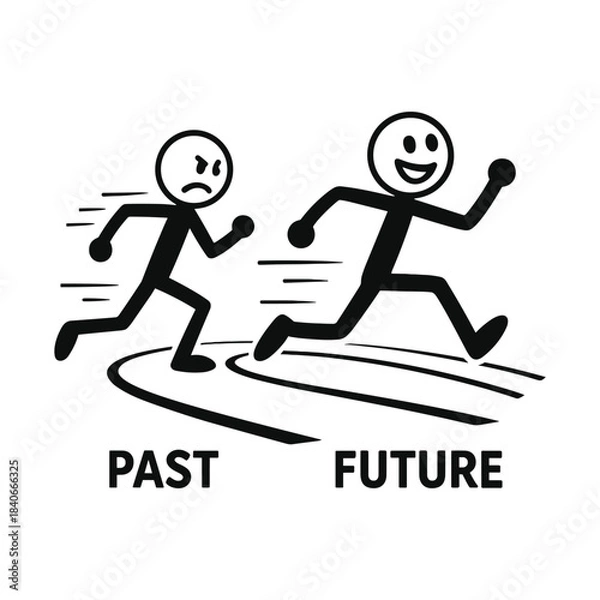 Obraz Overtaking The Past – Confident Stickman Figures Vector Design