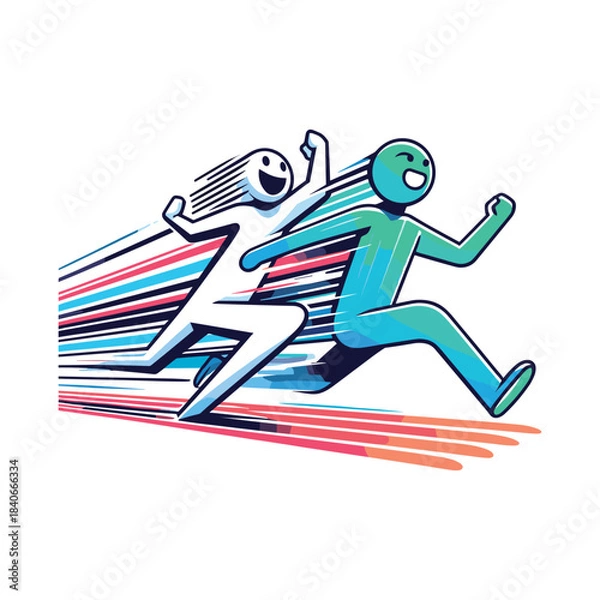 Obraz Overtaking The Past – Confident Stickman Figures Vector Design