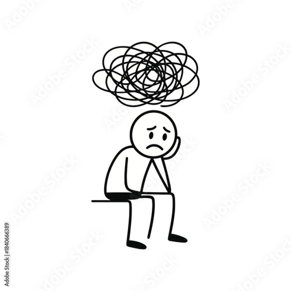 Obraz Overthinking Shown As Tangled Scribbles Stickman Figures Vector Design