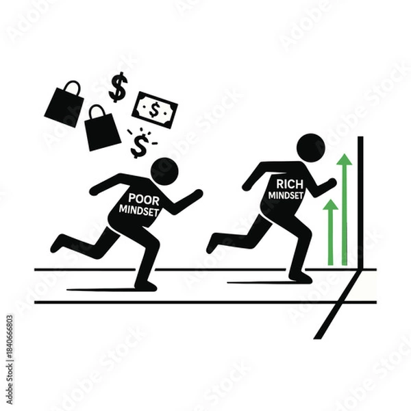Obraz Rich Mindset Vs Poor Mindset Race Stickman Figures Vector Design