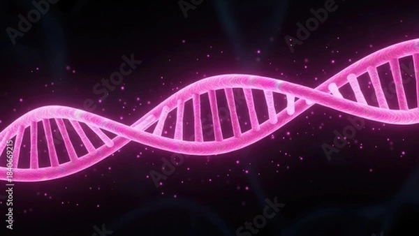 Fototapeta 3D rendering of a glowing pink DNA double helix structure with sparkling particles deoxyribonucleic acid
