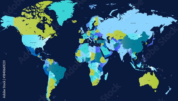Fototapeta World map. Color modern vector map. Silhouette map.