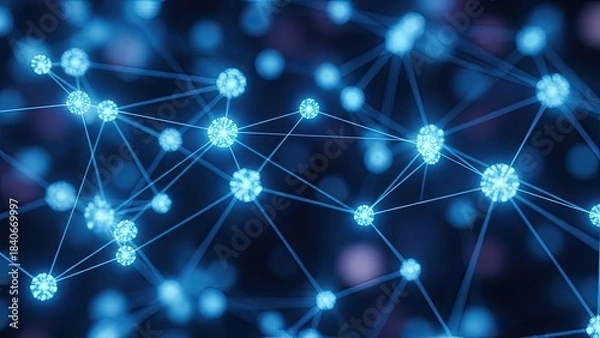 Fototapeta Glowing Blue Network of Connected Nodes and Lines abstract connection