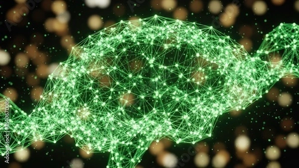 Fototapeta Green glowing 3DNA molecule structure with bokeh background helix genetic