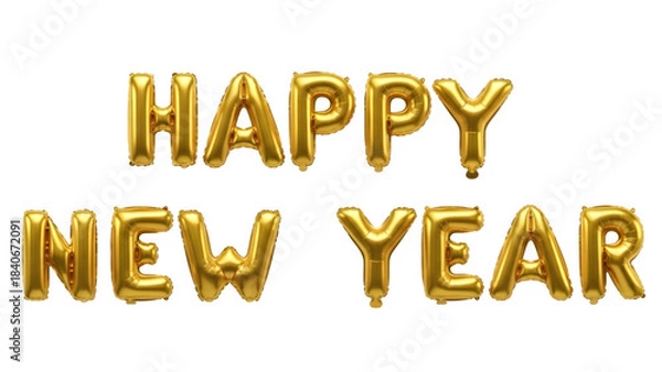 Obraz Golden happy new year balloons isolated on transparent background.