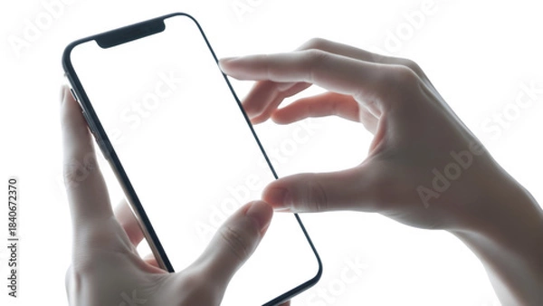 Obraz Hands holding and using a smartphone isolated on transparent background.