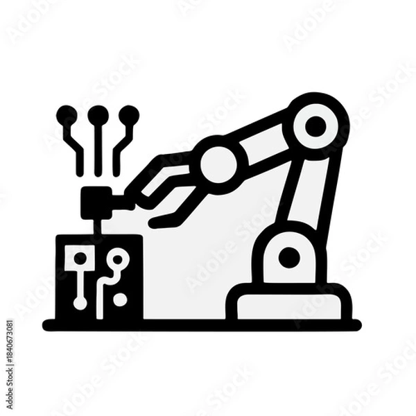 Fototapeta "Automation & Human Oversight" icon - A working robot hand, with a supervising human eye above it.