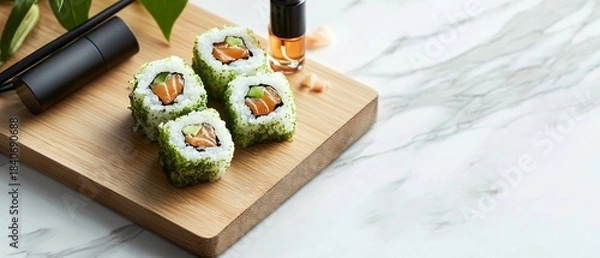 Obraz Exquisite Green Dragon Sushi Rolls Presentation