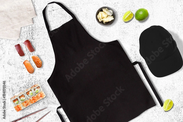 Obraz Empty black apron in a sushi bar