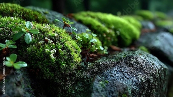 Obraz Closeup moss pattern on rough rock surface wallpapers