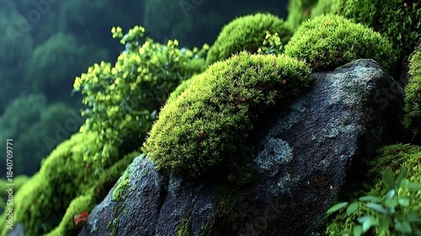 Obraz Fresh green moss growing over stone pictures