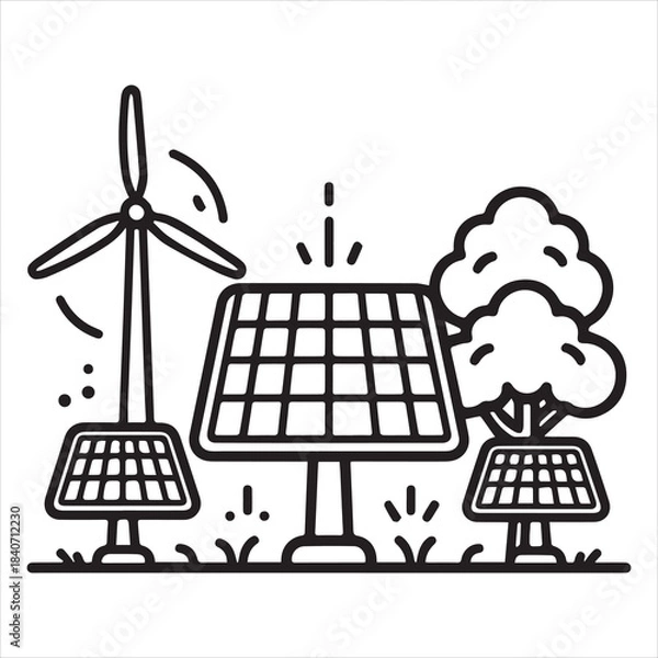 Fototapeta Renewable Solar Array Eco Friendly Silhouette
