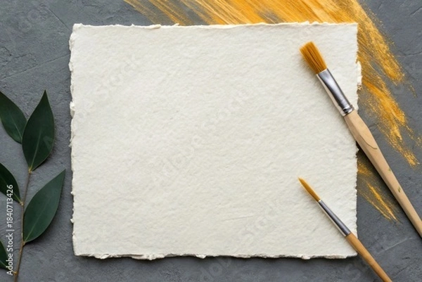 Obraz Creative art session handmade paper with expressive brush strokes studio art composition natural light organic textures