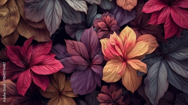 Obraz Autumn flowers bloom amid falling leaves