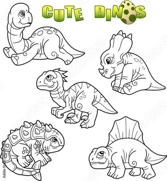 Obraz kreskówka słodkie dinozaury, zestaw obrazów