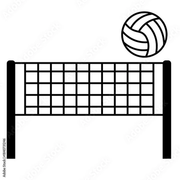 Obraz バレーボールとネットのシンプルな線画イラスト