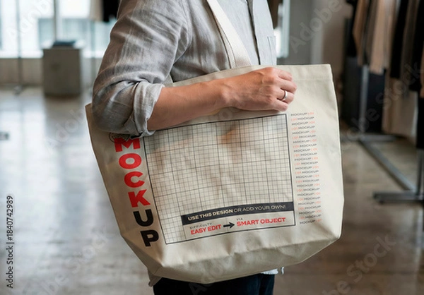Obraz Casual Tote Bag Mockup on Clothes Store