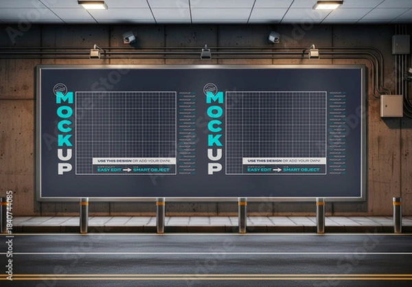 Obraz Horizontal Street Billboard with Light Mockup