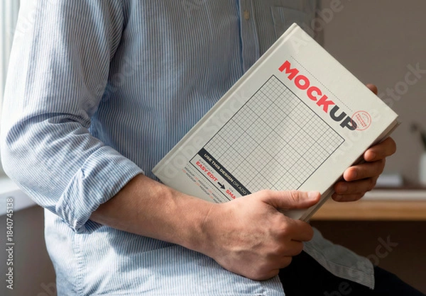 Obraz Man Holding Hard Cover Book Mockup