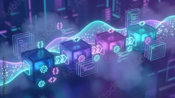 Obraz Abstract 3D illustration of data processing and software development