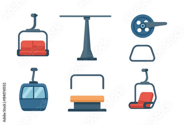 Obraz Ski resort elements set. Ski, lift, chairs, resort vector elements