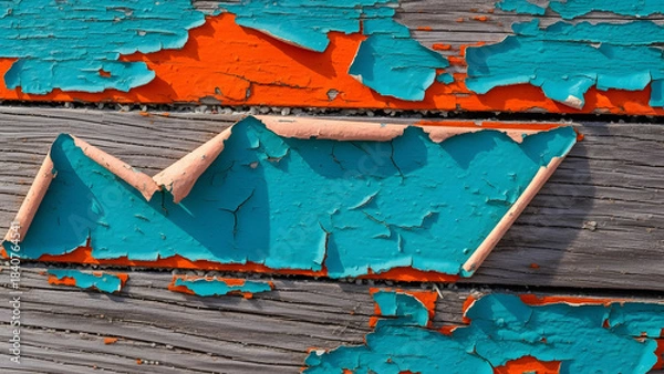 Fototapeta Authentic Traditional Fishing Boat Texture Detail Showing Peeling Paint On Weathered Wood Surface