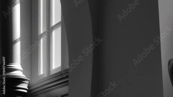 Obraz Sunlight streams through a window onto a classical column inside.