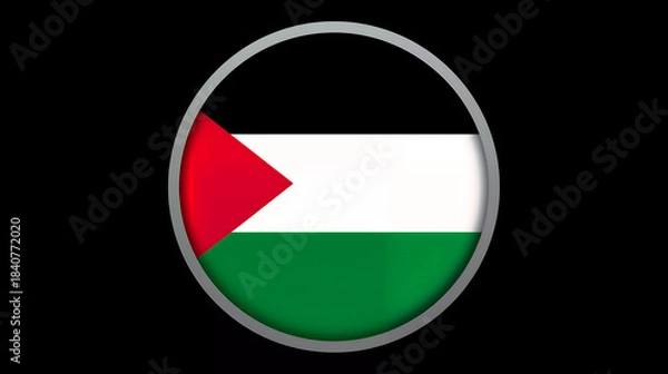 Obraz palestine flag in circle frame with black background