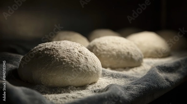 Fototapeta Dough Balls Rising: Bread Making, Baking, Food Prep, Artisan