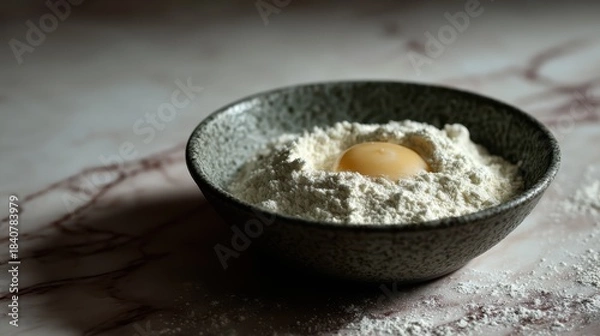 Fototapeta Egg in Flour Bowl - Baking, Cooking, Recipe Prep