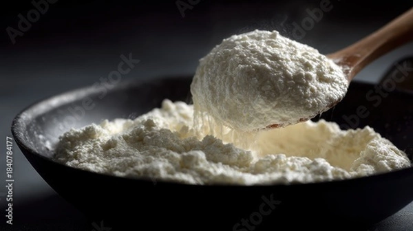 Fototapeta Fresh Ricotta Cheese Spoon - Italian Recipe, Cooking, Food