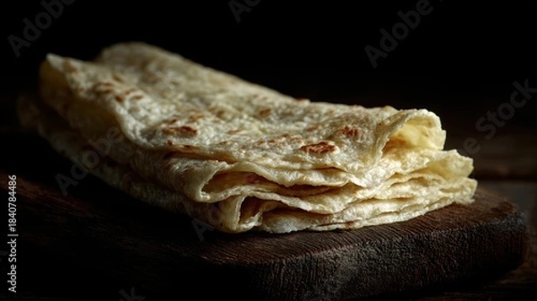 Fototapeta Homemade Flatbread Stack: Fresh Tortillas and Wraps