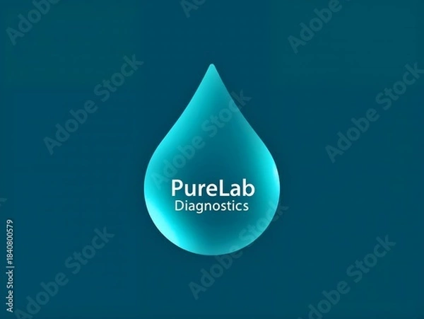 Obraz Purelab diagnostics logo, white text in shiny turquoise water drop, clean blue-green background, medical health.