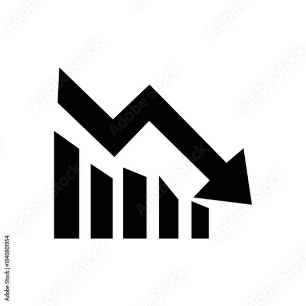 Obraz Black bar graph showing downward trend and arrow