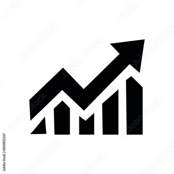 Obraz Black and white upward trending bar graph with arrow