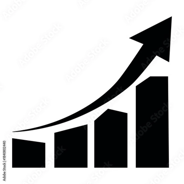 Obraz Black silhouette of a growing bar chart with upward arrow