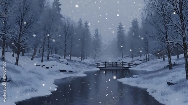 Obraz Snowy forest bridge