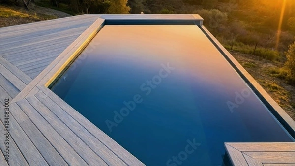 Fototapeta Sunset View Modern Pool Deck Architecture Landscape