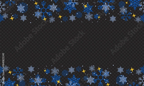Fototapeta Snowflakes horizontal seamless pattern. Winter holidays theme. Seamless background with snowflakes. Design for decorations, prints, cards