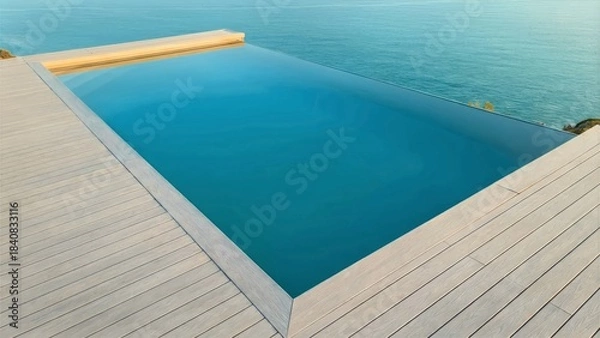 Fototapeta Infinity Pool Edge Water View Minimalist Architecture