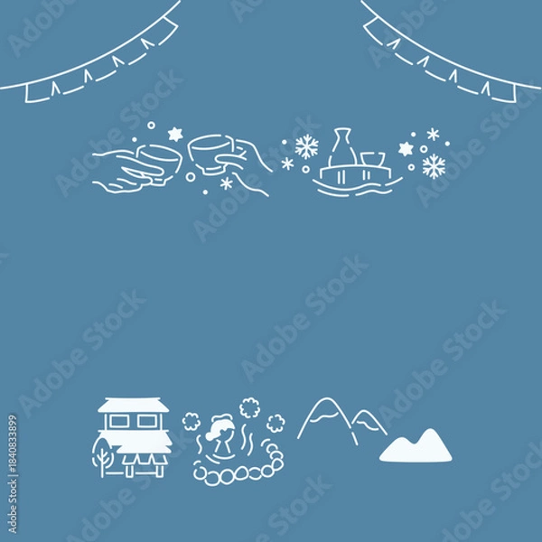 Fototapeta 雪見酒を味わう温泉露天風呂アイキャッチ素材／夜に舞い散る雪のカラー