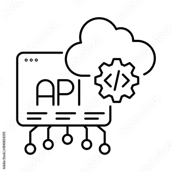 Fototapeta API Integration Icon, Cloud - API Connections, System Integration, Data Exchange, DevOps, Editable Stroke.
