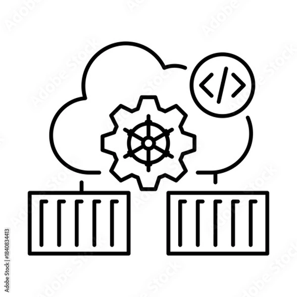 Fototapeta Containerization Icon, Docker - Software Containers, Virtualization, Application Deployment, DevOps, Cloud Solutions, Editable Stroke.