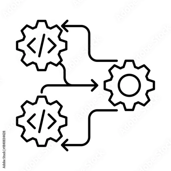 Fototapeta Continuous Integration Icon, CI/CD Pipeline - Code Integration, Automation Tools, DevOps Process, Software Development, Editable Stroke.